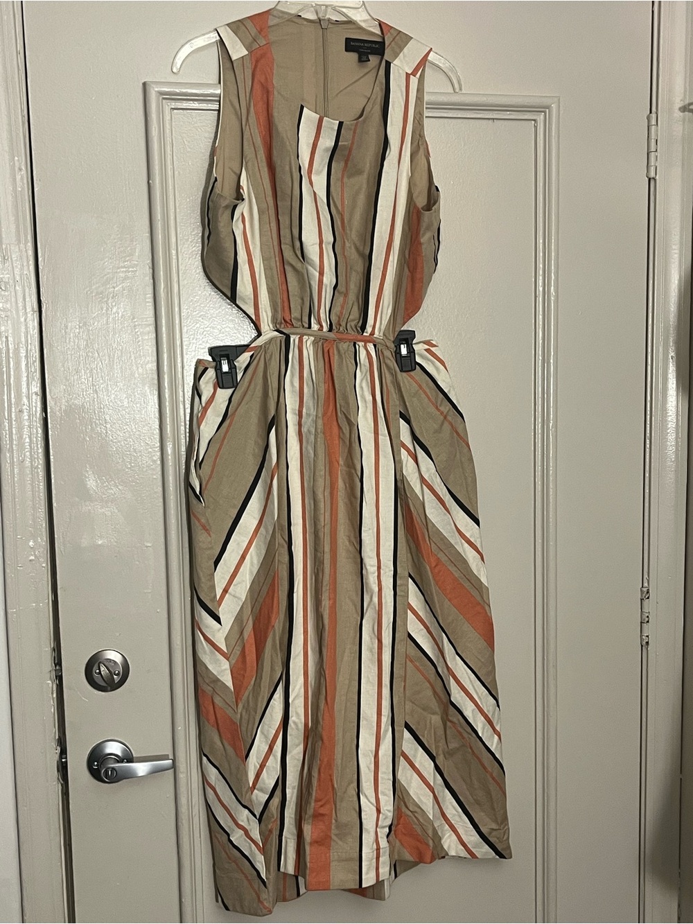 Banana Republic Striped Midi Dress in Beige, Rust and White